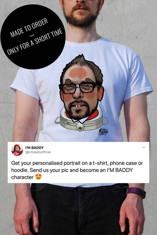White t-shirt with personalised comic style portrait (unisex)