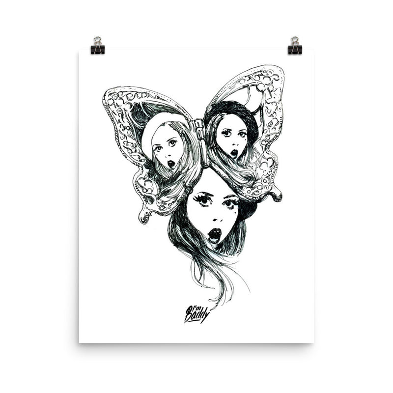 Monochrome Butterfly Illustration Poster